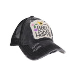 Embroidered Bee Happy Patch C.C High Pony Criss Cross Ball Cap BT1002