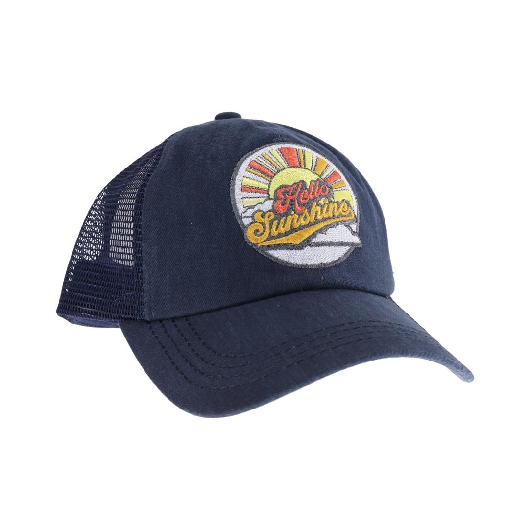 HELLO■HS x ETCblank Sunrise Dancing 6panel Cap_ Blue Embroidered Hello Sunshine Patch C.C High Pony Criss Cross