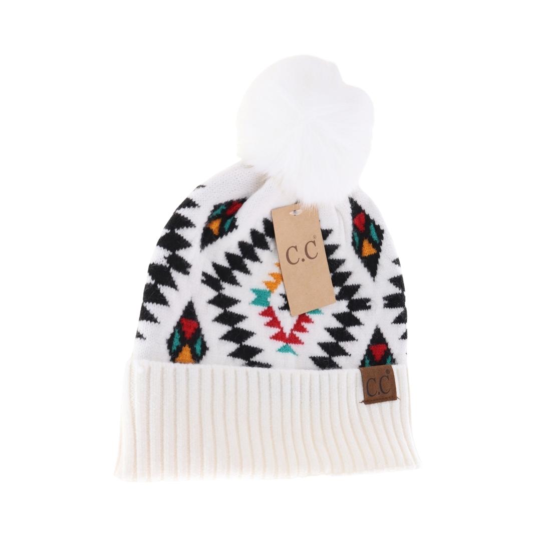 Aztec Patterned Faux Fur Pom C.C Beanie HAT3001 – ccbeanie.com
