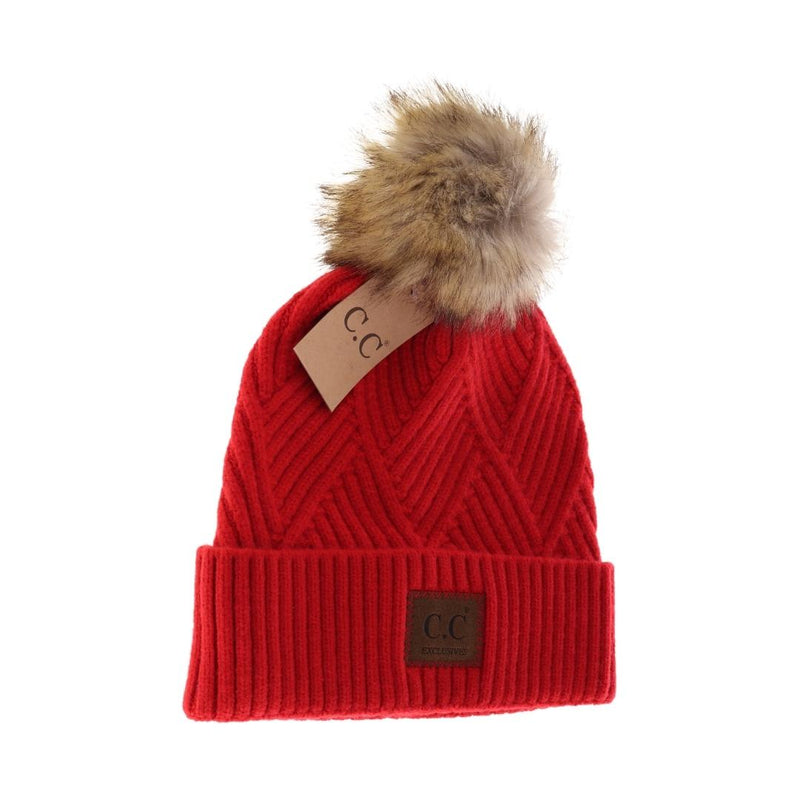 Large Patch Heathered Pom Beanie HAT2060
