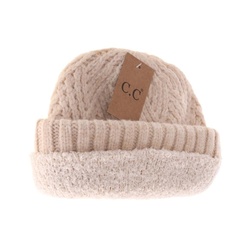 Fuzzy Lined Crisscross Knit C.C Beanie HAT4000