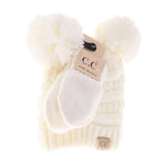 BABY Solid Knit Double Pom C.C Beanie with Mitten SET BABYSET4