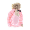 BABY Solid Knit Faux Fur Pom C.C Beanie with Mitten SET BABYSET3