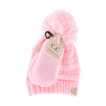 BABY Solid Knit Pom C.C Beanie with Mitten SET BABYSET2