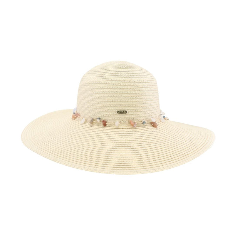 Gem Adorned Straw Wide Brim C.C Panama Hat STI01