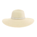 Wide Brim Pearl Embellished C.C Panama Hat STI03