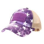 Tie Dye Star Print with USA Flag Patch Criss Cross High Pony CC Ball Cap BT933