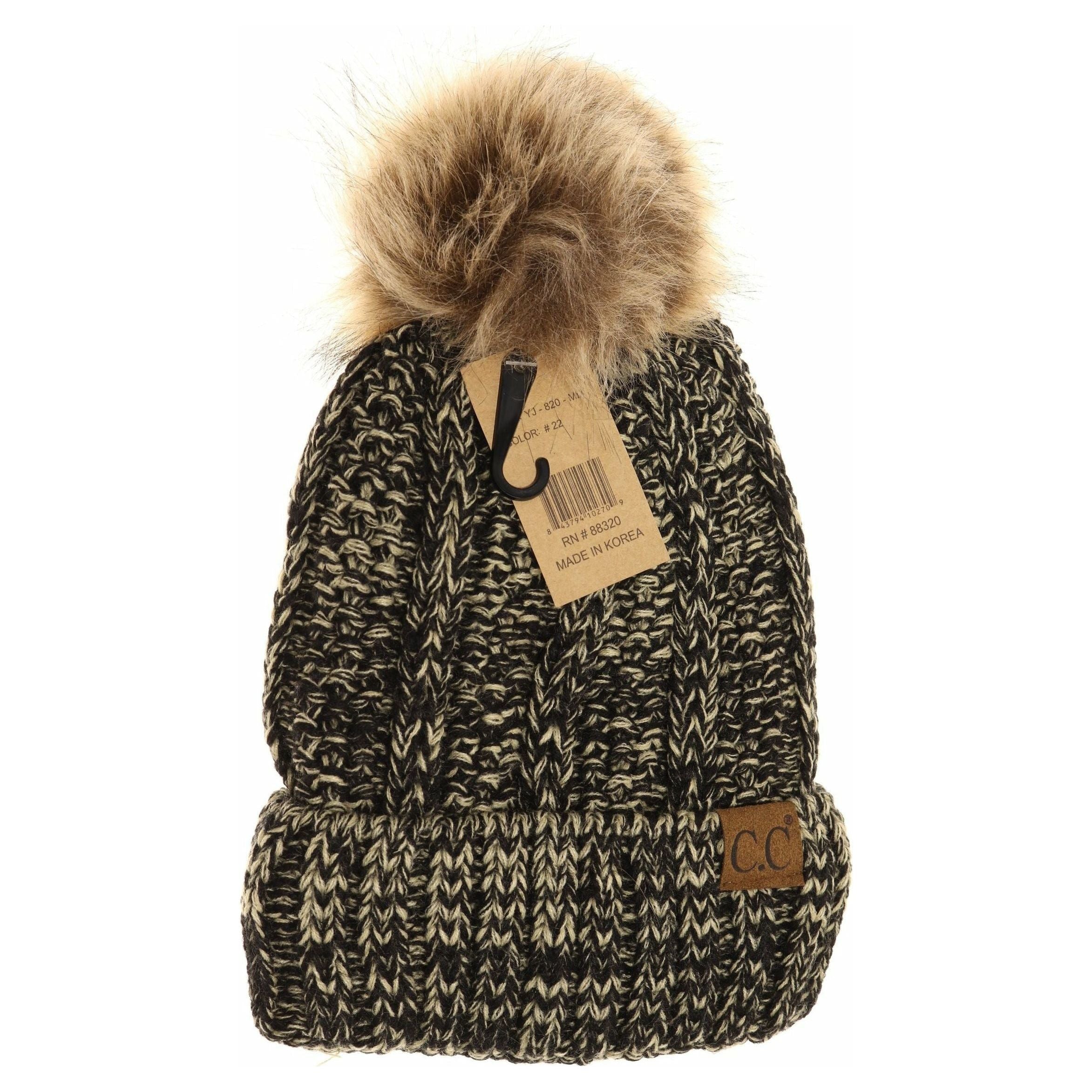 Fuzzy Lined Multi Tone Fur Pom CC Beanie YJ820MIX – ccbeanie.com
