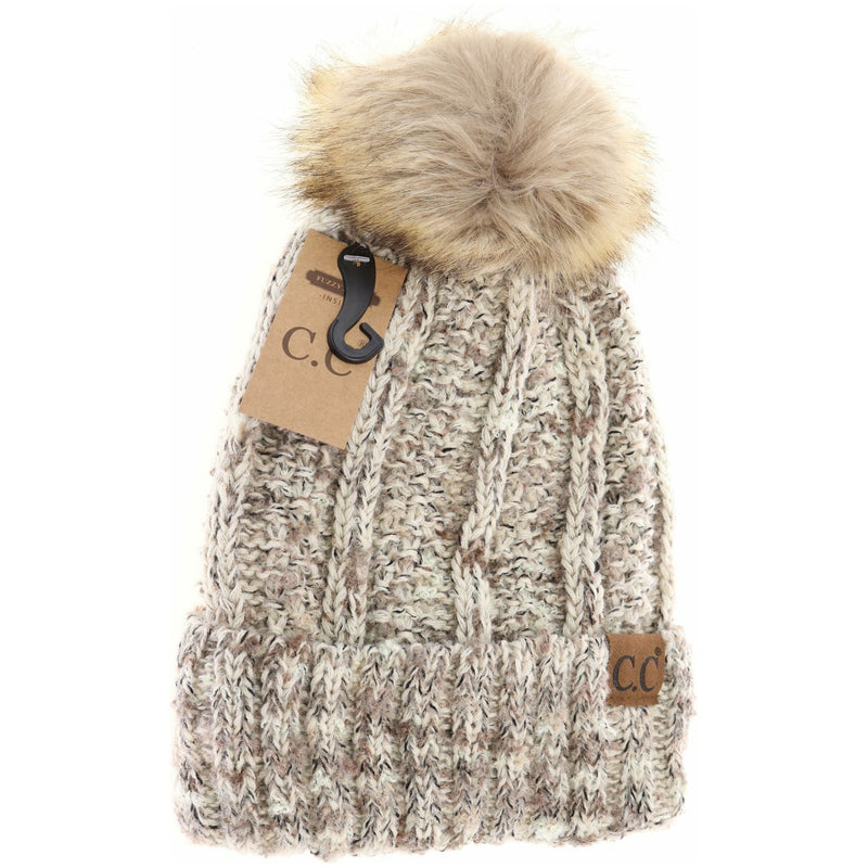 Fuzzy Lined Popcorn Confetti Fur Pom CC Beanie YJ824