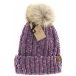 Fuzzy Lined Popcorn Confetti Fur Pom CC Beanie YJ824