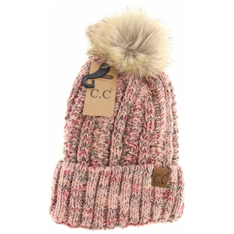 Fuzzy Lined Popcorn Confetti Fur Pom CC Beanie YJ824