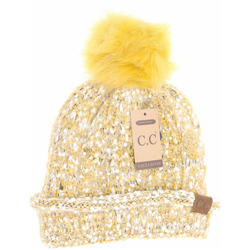 Fuzzy Lined Popcorn Knit Fur Pom CC Beanie HAT1825