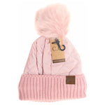 Fleece Lined Quilted Puffer CC Pom Beanie HAT1739