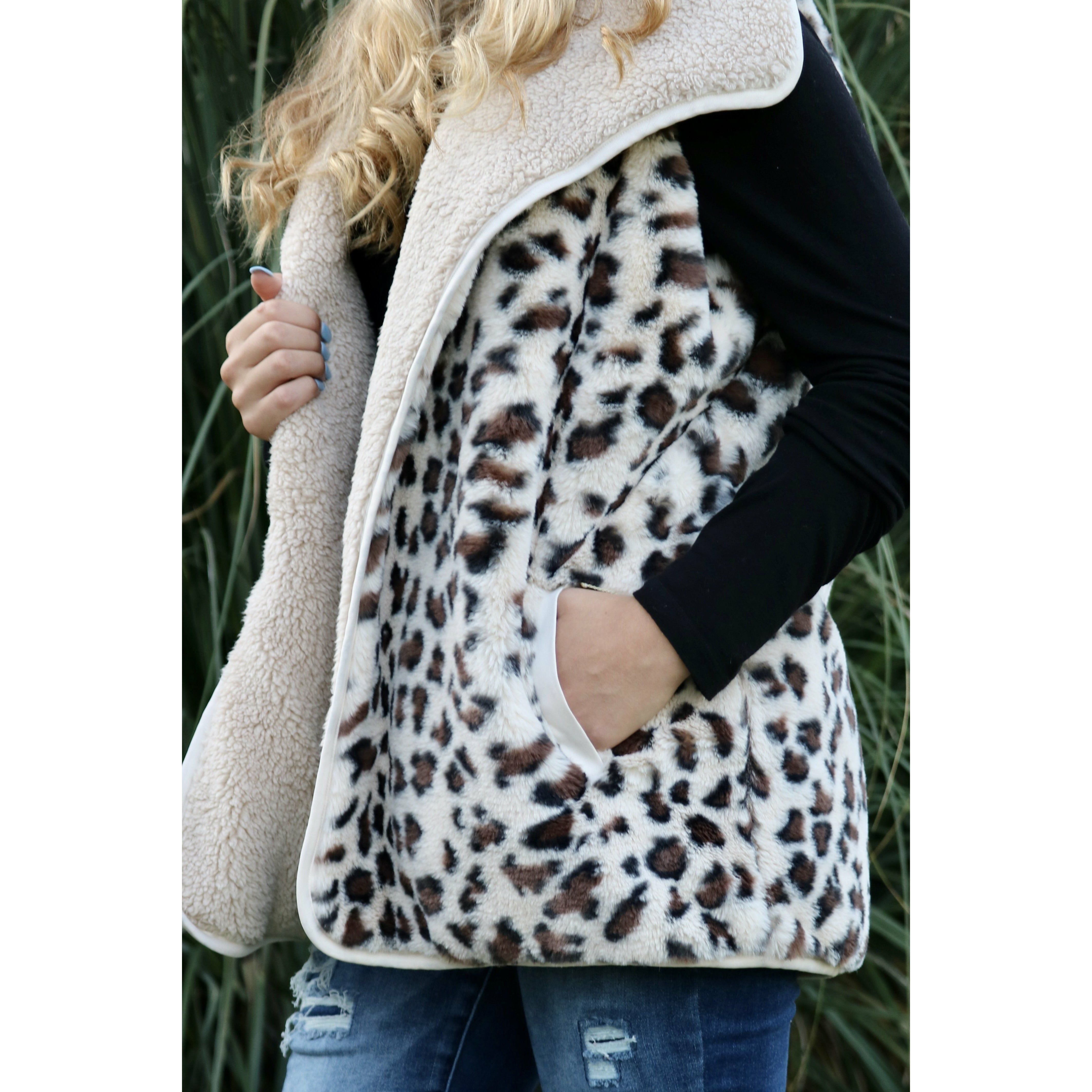 US 三軒茶屋 Fake Fur Leopard Zip Up Vest ベスト Leopard Faux Fur Vest | Talbots